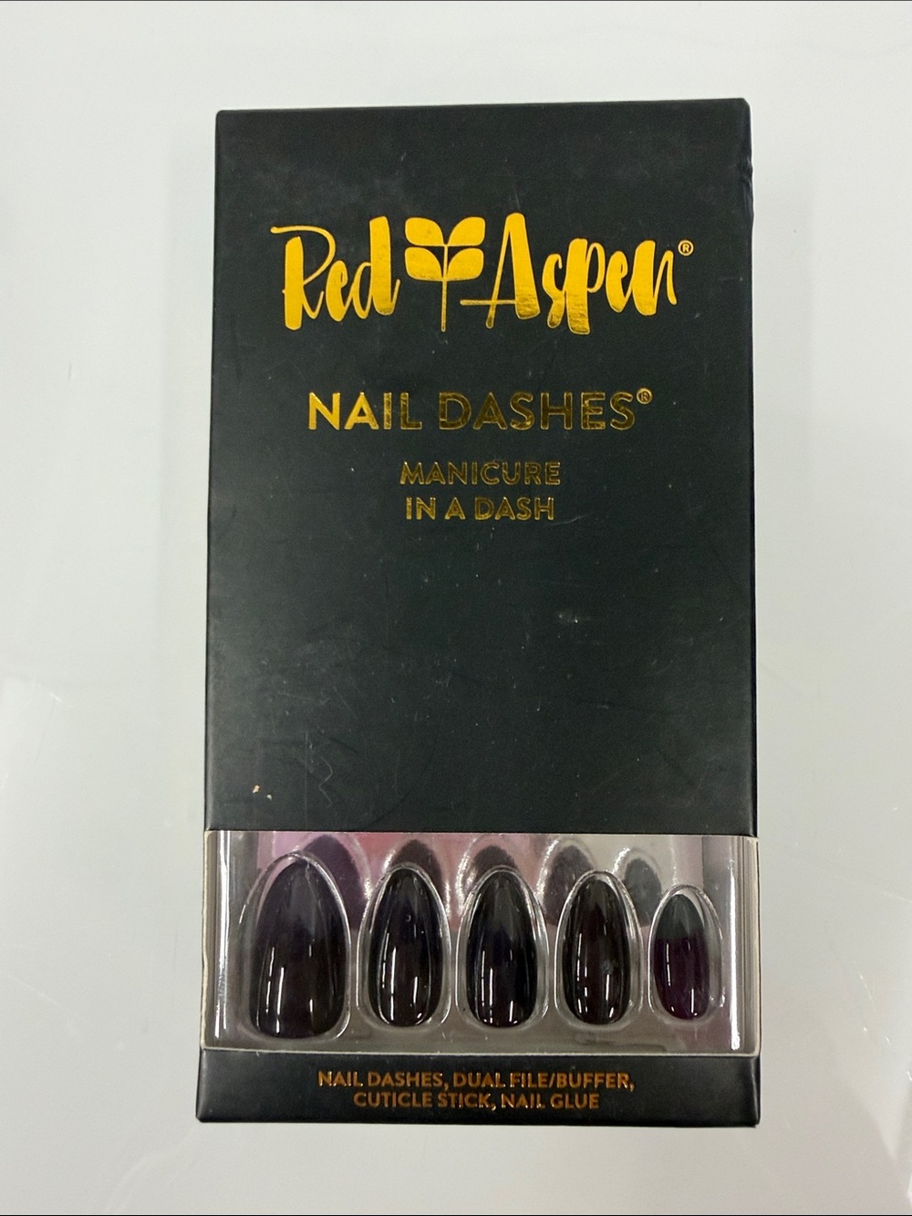 Red Aspen Black Press-On Nail Dashes Avery's black tie affair